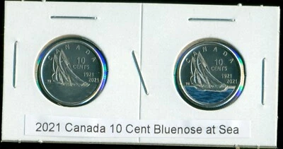 2021 Canada 10 Cent Queen Elizabeth, Bluenose at Sea, Colourized and Non-Colour - Image 1 of 4