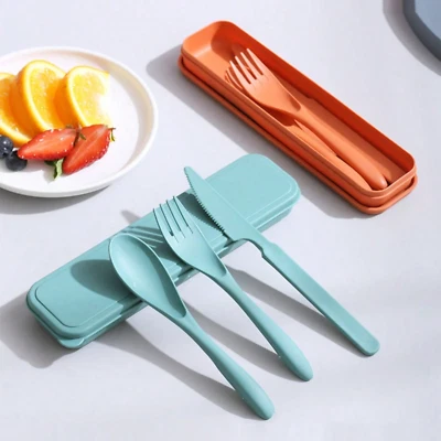 3pcs Travel Utensil Set with Box Portable Reusable Fork Spoon Knife for Outdoor - Image 1 of 4