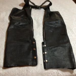 Biker chaps black size X S, 28” leg with zipper and snaps. Buckle & tie closure - Picture 1 of 6