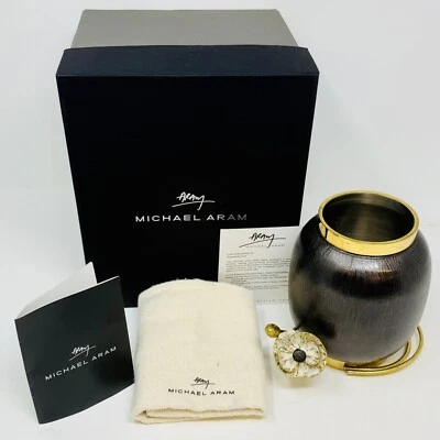 Michael Aram Lucky Anemone Floral Vase Stainless Steel Brass Enamel Bag &  Box - Image 1 of 4