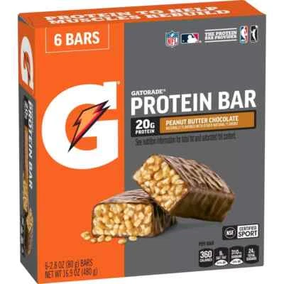 Barritas de proteína de suero de chocolate con mantequilla de maní Gatorade, paquete de 2 g de proteínas 42 g de carbohidratos Foto 1 de 4