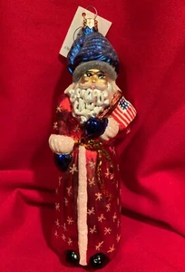 Star Spangled Santa,Patriotic,Christopher Radko,Poland,Blown Glass,Ornament,Tag - Picture 1 of 24