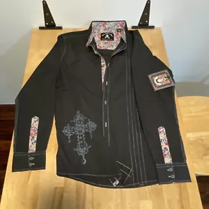 ROCK ROLL N SOUL - "Music Is My Salvation", Camisa Vaquera Occidental Para Hombres Pequeña Negra - Imagen 1 de 17