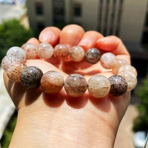 11.5mm Natural Black Gold Rutilated Quartz Crystal Beads Bracelet AAA C01013 - Picture 1 of 6