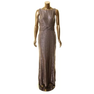 LAUREN RALPH LAUREN Women's Metallic Textured Evening Ball Gown Dress TEDO - Picture 1 of 2