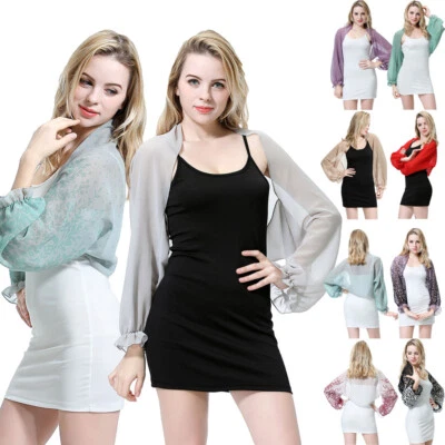 Women Arm Sleeve Chiffon Long Sleeve Shrug Cover UV Protection Shawl Wrap Cape - Image 1 of 4