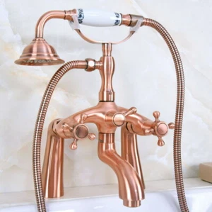 Antique Red Copper Bathtub Faucet Set Deck Mount Bathroom Shower Taps KitDna155 - Picture 1 of 7
