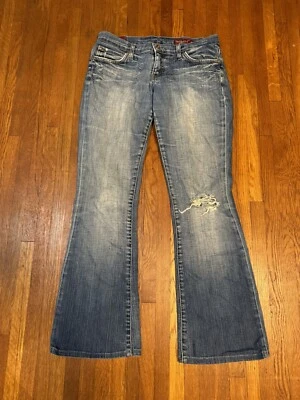 Blue 2 Jeans Made In The USA Size 30 Medium Wash Distressed Flare Y2K Vintage - Image 1 of 4