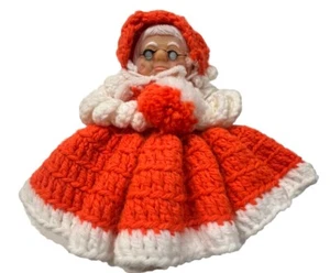 "Muñeca decorativa vintage de 7"" crochet señora Claus abuela naranja blanca hecha a mano" - Imagen 1 de 6