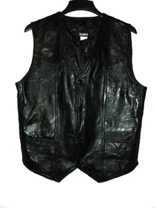 Intro Leather Vest Men Medium Patchwork V-Neck Lined Snaps AMERICAN FLAG Back - Picture 1 of 17