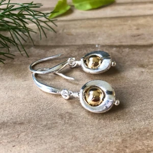 Small Gold & Silver Earrings. 925 Hooks / Brass. Dangly Minimalist Boho Chic - Picture 1 of 9