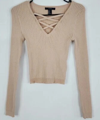 Blusa suéter recortada de manga larga Forever 21 para mujer talla S cremosa nude Foto 1 de 4