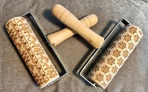 New 2 Christmas Roller Pin Deer Trees Snowflakes Cookie Craft Clay Embossing - Picture 1 of 4
