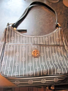 Gianni Bernini Shoulder Bag Logo Signature Black/Gray Striped pre owned - Picture 1 of 6