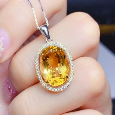 Европейский овальной формы блестящий золотой цитрин топаз роскошь женщин ожерелье кулон - Изображение 1 из 4