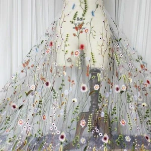 0.9m brodé fleur tissu dentelle matériel Robe de mariée vintage couture DIY - Photo 1 sur 15