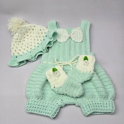 Infant Baby Romper Shoes Hat Set Crocheted Cotton Dress For New-born Kids - Image 1 of 4