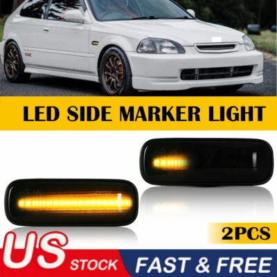 Luces marcadoras laterales de señal LED secuenciales con lente de humo para Honda Civic 1996-2000 2X Foto 1 de 4