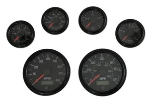 6 Gauge set, Speedo,Tacho (8KRPM),Oil,Temp,Fuel,Volt, black/black bezel, 001BB - Picture 1 of 6