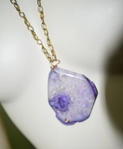 Large Amethyst Quartz  2'' Pendant Necklace on Gold Chain - Picture 1 of 6