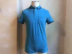 VERSACE JEANS BLUE POLO EMBOIDERED SIGNATURE V PANTHER PRINT POLO T SHIRT S 48 3 - Picture 1 of 12