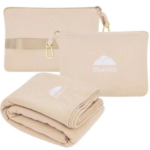 BlueHills Travel Blanket Pillow Compact Lightweight Airplane Beige - Picture 1 of 10