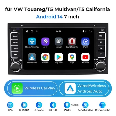 für VW Touareg T5 Multivan V 7" Autoradio CarPlay Navigator DSP +BT 8 Core 4+32G - Bild 1 von 4