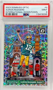 PSA 9 MINT 2023 OPTIC AARON RODGERS DOWNTOWN INTERNATIONAL GREEN BAY PACKERS - Picture 1 of 3