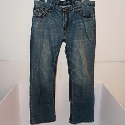 Pantalones de mezclilla Seven7 calce recto para hombre 38X32 descoloridos punto grueso bordado solapa bolsillo Foto 1 de 4