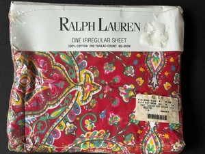 New Ralph Lauren *BEACHSIDE PREPPY Paisley *FULL FLAT SHEET Irregular Red Yellow - Picture 1 of 9