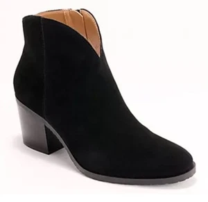 New White Mountain Tattle Suede Leather Block Heel Ankle Boots Black Size 9M - Picture 1 of 7
