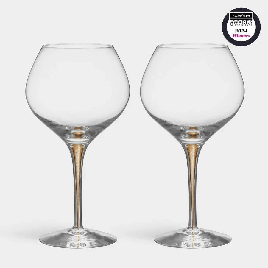 Orrefors Intermezzo 金色花束葡萄酒杯 2 件套手工制作水晶 — 第 1/1 张图片