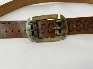 "Cinturón de cuero marrón tooled vintage para hombre hebilla de latón en relieve ancho 1,5"" XL 38-45" - Imagen 1 de 8