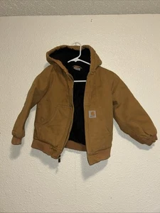 Carhartt Youth Brown Canvas Jacket Insulated Hooded Coat Size XS 6 - Picture 1 of 6