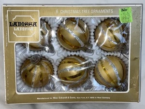 6 Vintage Lanissa Glas Weihnachtsschmuck Gold & Silber Box 3" West Germany #2 - Bild 1 von 12