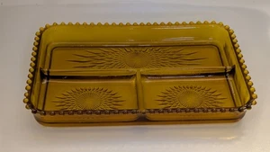 Vintage Jeanette 70er Jahre Bernstein Starburst Muster Glas geteilt rechteckig Tablett - Bild 1 von 7