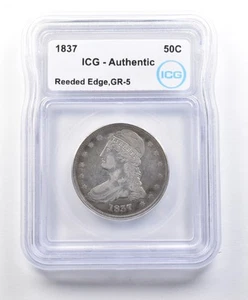 1837 Capped Bust Half Dollar Reeded Edge GR-5 Authentic ICG *3129 - Picture 1 of 3