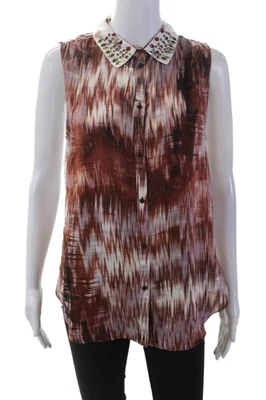 Elizabeth and James Womens Silk Button Down Tank Top Brown Purple Size Medium - Image 1 of 4