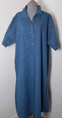 Vtg Womens Denim Midi Shirt Dress 3X Boho Cottagecore Casual  - Image 1 of 4