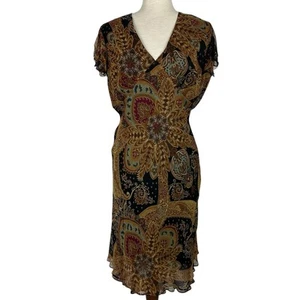 Vestido De Colección Y2K Seda Citrino Mujer 10 Marrón Paisley Boho Midi Sesgo Gasa - Imagen 1 de 14