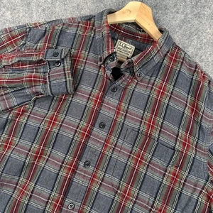 LL Bean Shirt Mens Large Tall Gray Red Scotch Plaid Flannel Button Up - Picture 1 of 12