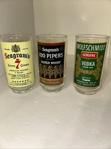 Vintage Set of 3 SEAGRAM'S Glasses - Scotch/Whiskey Vodka Hi Ball Glasses - Picture 1 of 7