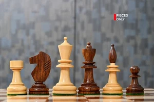 The Reproduced Hungarian Chess Pieces in Sheesham Wood & Natural Boxwood - 3.9" - Picture 1 of 9