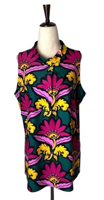 Camisa Jude Connally Mujer Grande Verde Púrpura Floral Jersey Macy Cuello Simulado Boho Foto 1 de 4