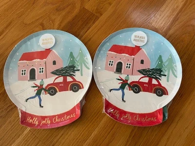 Meri Meri Snowglobe ice skating skaters Paper Plates Christmas holiday 32 count - Image 1 of 4