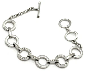 Pulsera CRISTAL SWAROVSKI Eslabones Círculos en Tono Plata Declaración 7" a 8" - Imagen 1 de 14