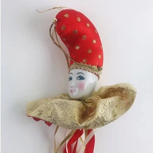 Nastro cuscino ornamento porcellana viso GIULLARE CORTE ORO ROSSO PAGLIACCIO ROSA GUANCE - Foto 1 di 8