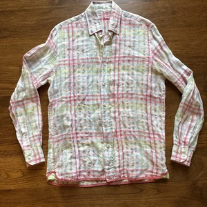 Report Collection Men’s Small Linen Shirt Long Sleeve Striped Button Up Resort - Picture 1 of 6