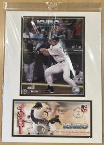2004 ICHIRO SUZUKI 262 HITS 8X10 PHOTO & USPS FDC MARINERS HOLO 16x12 Matted - Picture 1 of 5