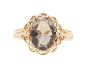Women's 1.48 ctw Oval Cut Brown Smoky Quartz Gemstone 14KT Yellow Gold Ring 2.6g - Picture 1 of 18